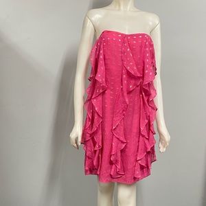 Brit Ryan 100% Silk Pink Strapless Chiffon Ruffle Dress NWT